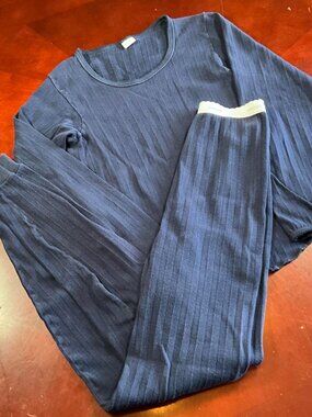 VTG Womens 90s Jockey Blue Rib Knit Cotton PJ Lounge 2 Piece Sleepwear (XSmall)